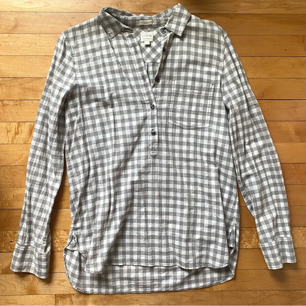 J.Crew Grey and White Plaid Popover